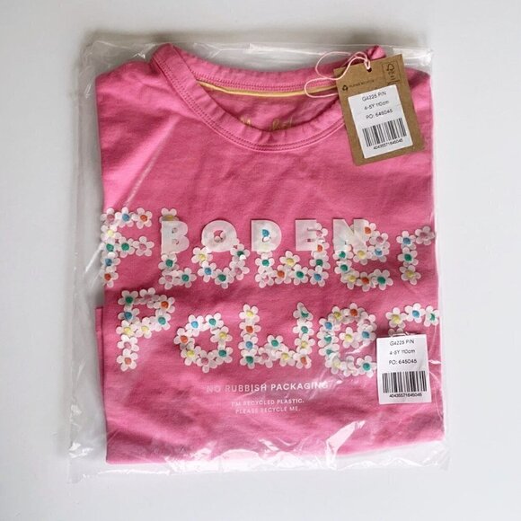 NWT Mini Boden Floral Power Applique Flutter Slogan T-shirt for Girls - Picture 7 of 8